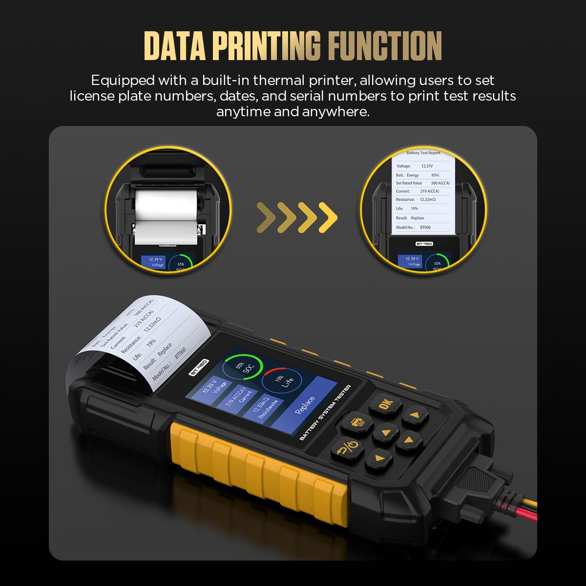 AUTOOL BT960 prints test reports for records and clients