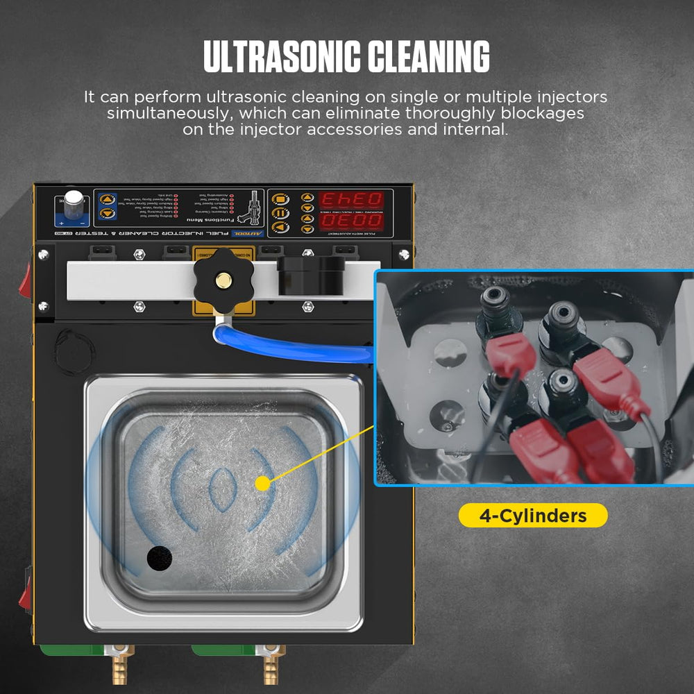 AUTOOL control panel showing diagnostic options for injector testing.