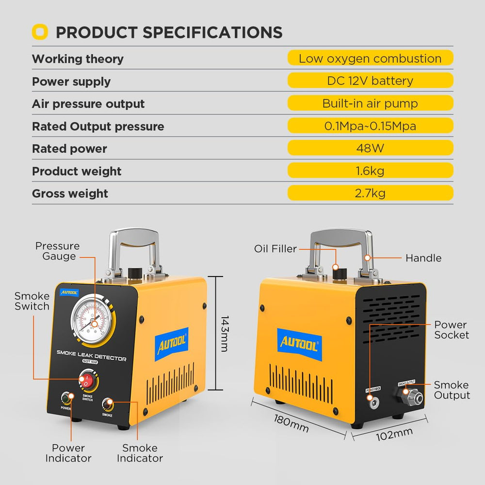 AUTOOL smoke tester mounted in workshop for professional automotive diagnostics