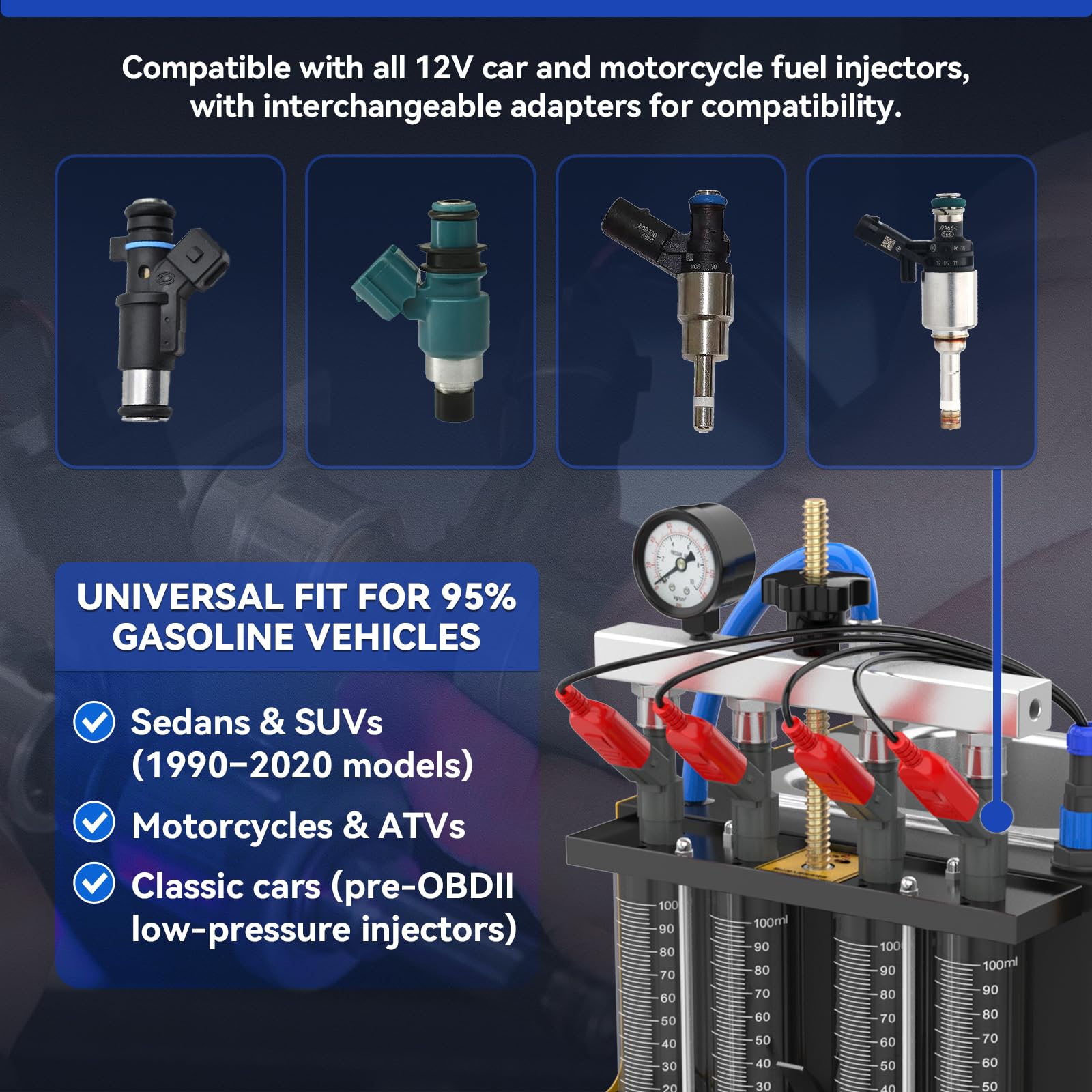 Autool leak test visual demonstrating diagnostic capability for injector seals.