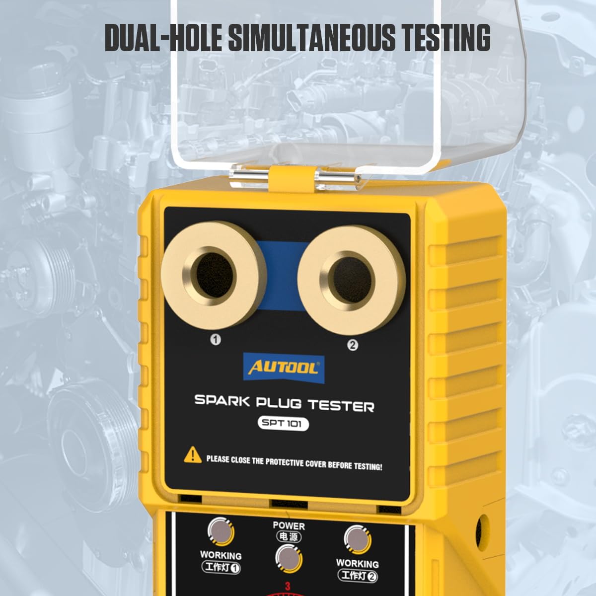 AUTOOL spark plug tester dual-socket setup for side-by-side ignition assessment