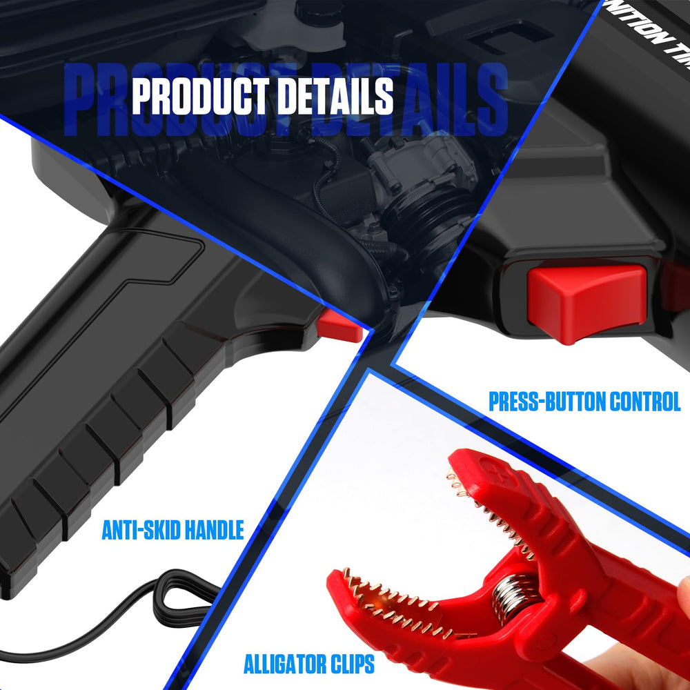AUTOOL timing light pistol-style handle offers ergonomic operation during timing work.