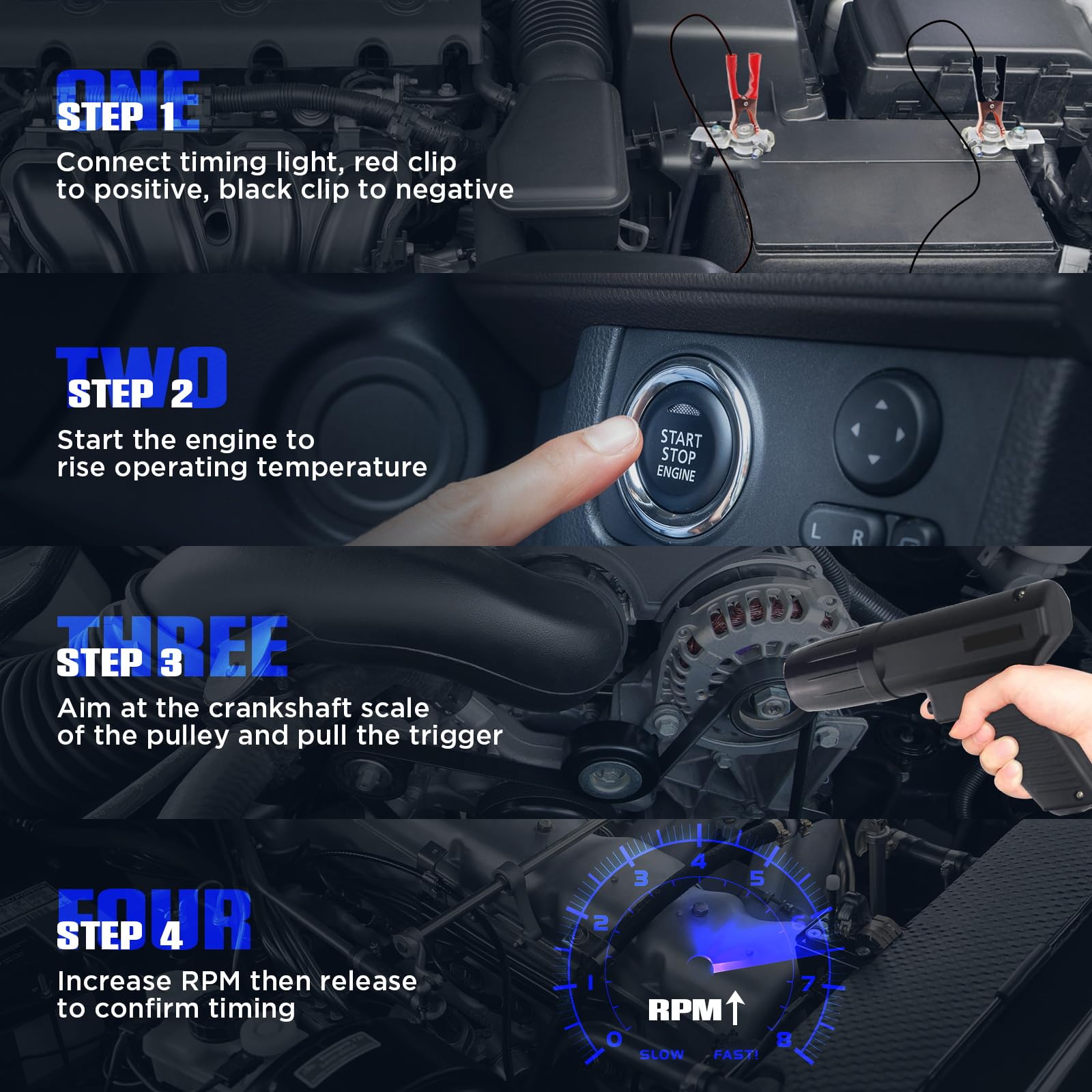 AUTOOL timing light reverse polarity protection ensures safe battery connections during use.