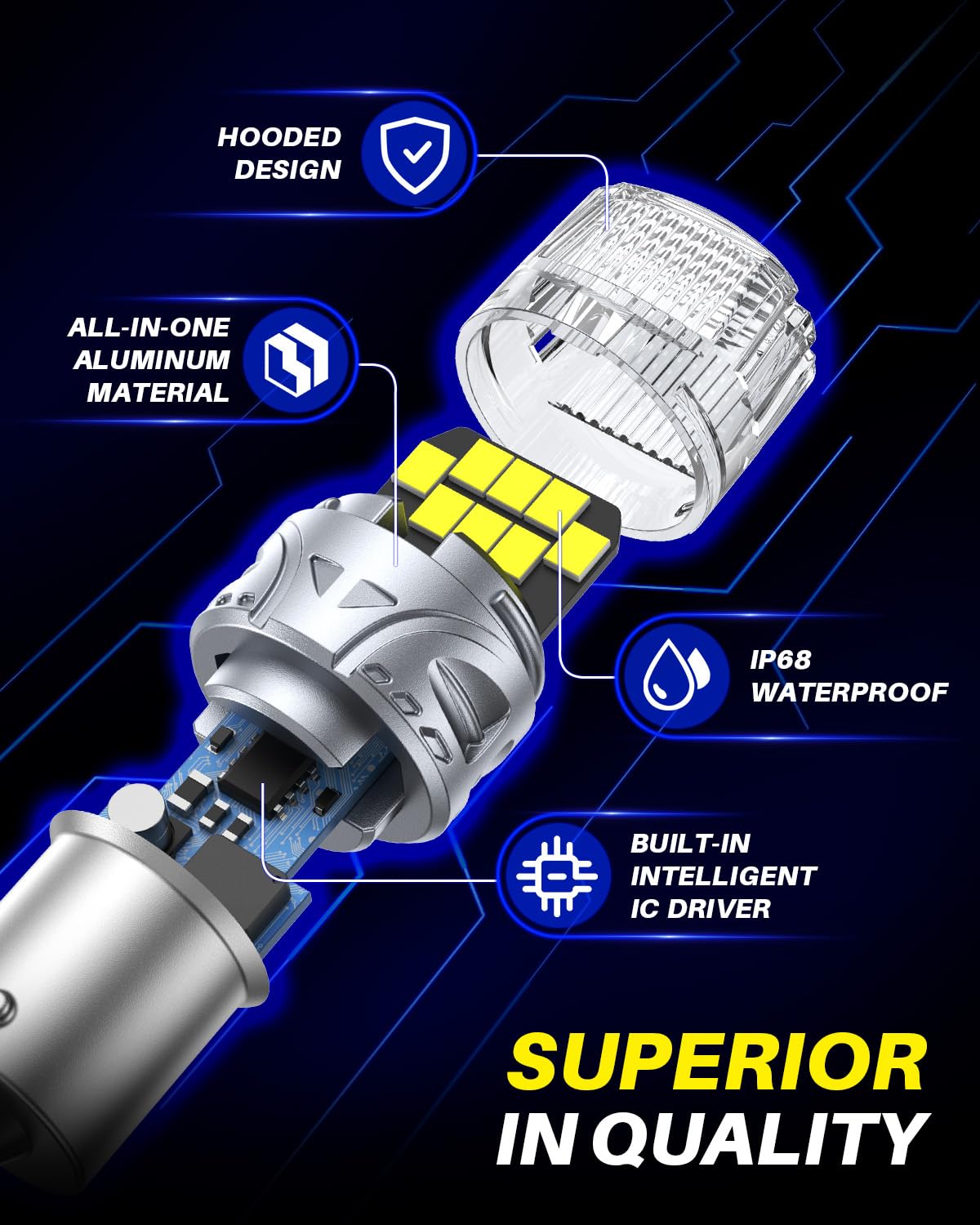 AutoOne IP68 weatherproof bulb protects against dust and moisture.