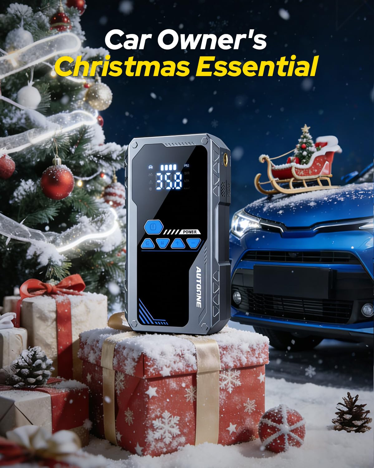 AUTOONE 6000A air compressor psi display highlights fast tire inflation.