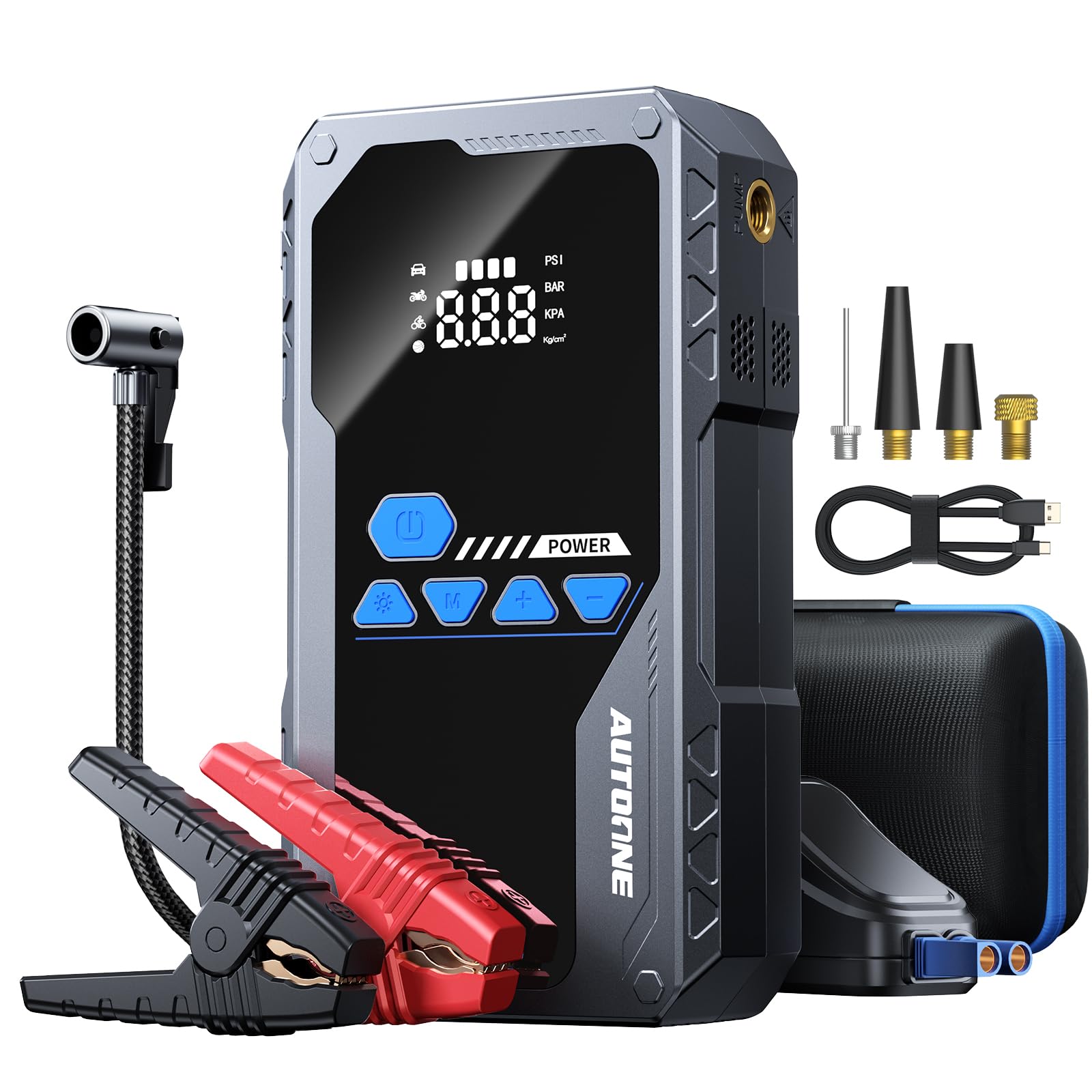 AUTOONE 6000A jump starter front view for quick emergency engine starts.
