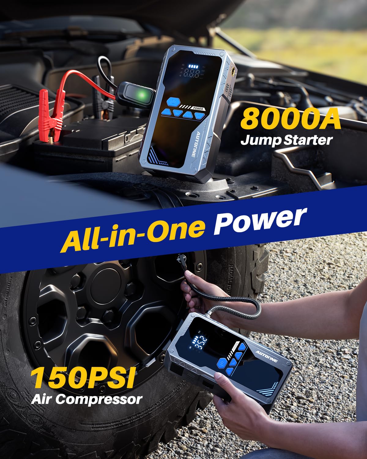 AUTOONE 8000A clamps with built-in safety features for safe jump-starts