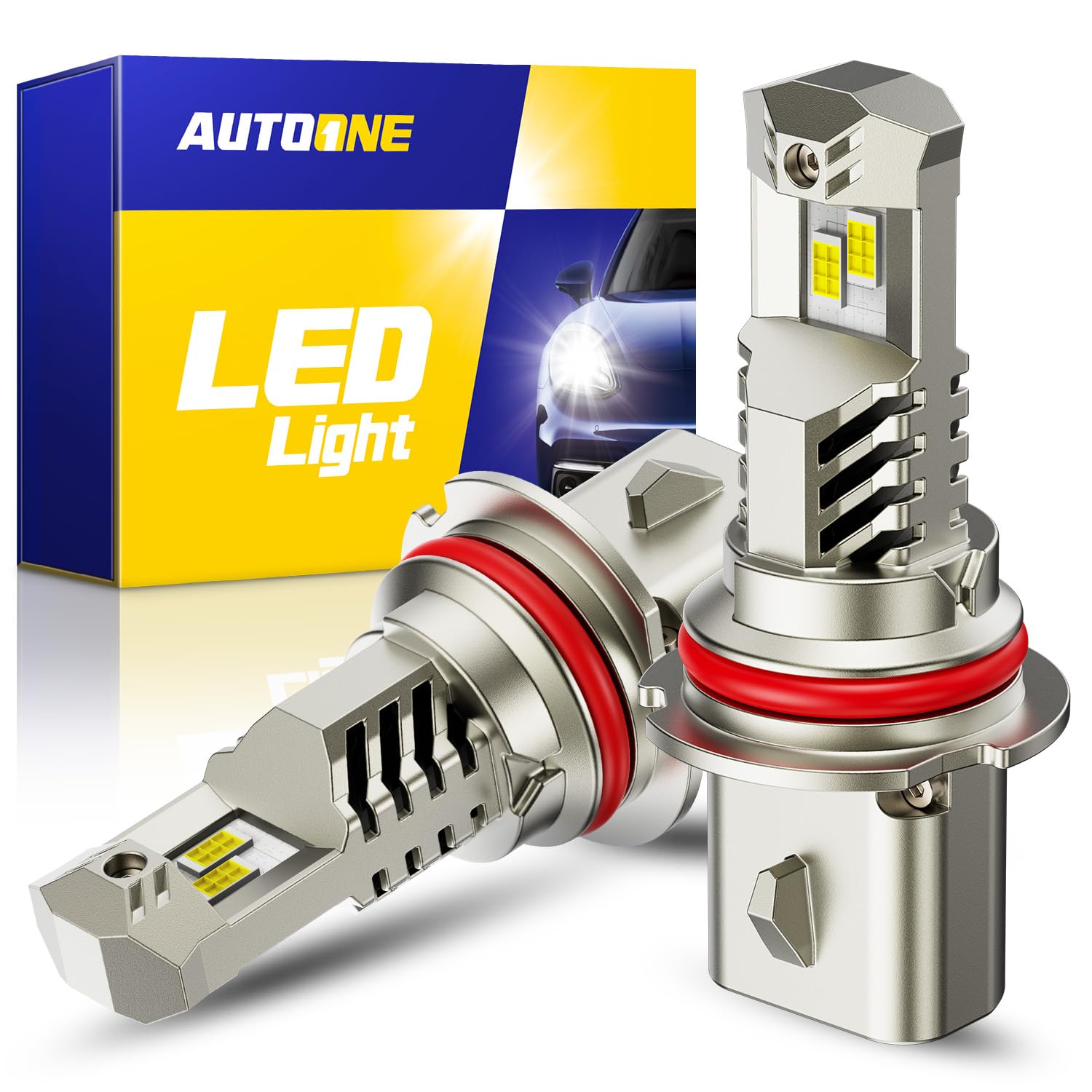 AUTOONE 9007/HB5 LED bulbs pack 2 with 1:1 halogen fit for easy upgrade.