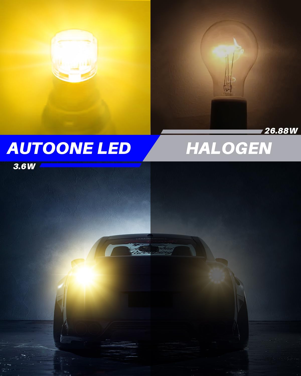 AUTOONE amber 360° illumination enhances visibility for turn signals and markers.
