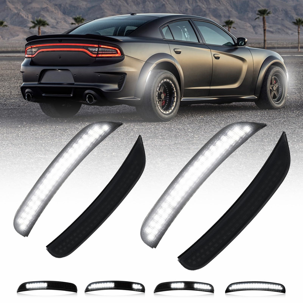 AUTOONE Dodge Charger front side-marker with smoked lens and sequential white LEDs