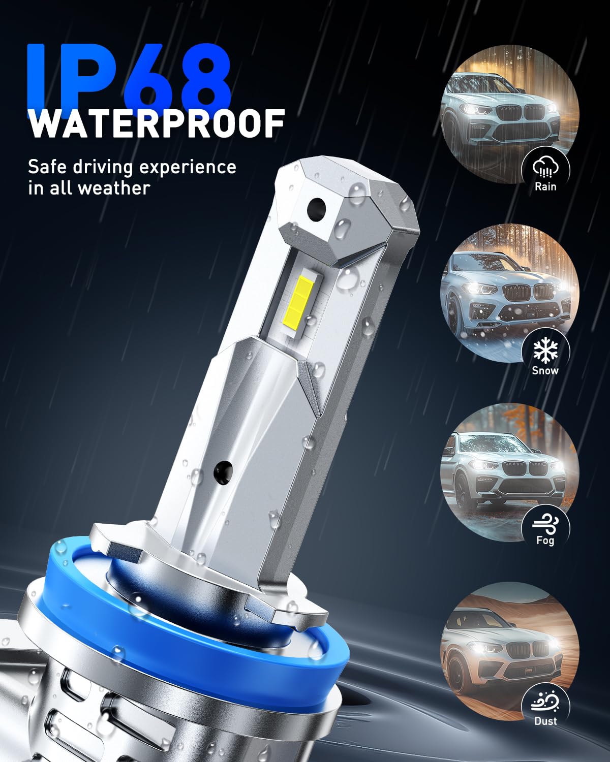 AUTOONE H11 LED bulbs aluminum body for efficient heat dissipation