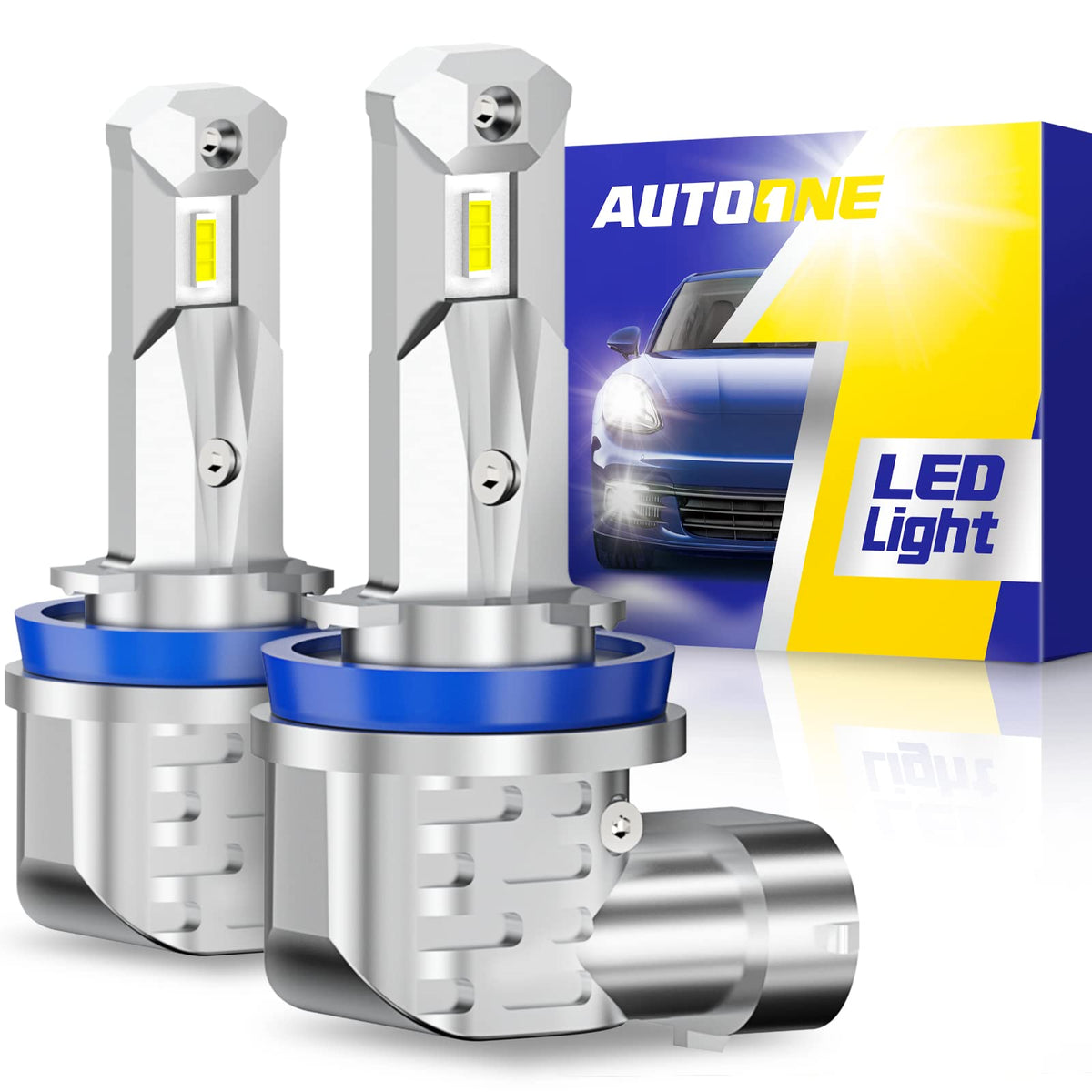 AUTOONE H11 LED bulbs front view with bright, even beam for safer night driving