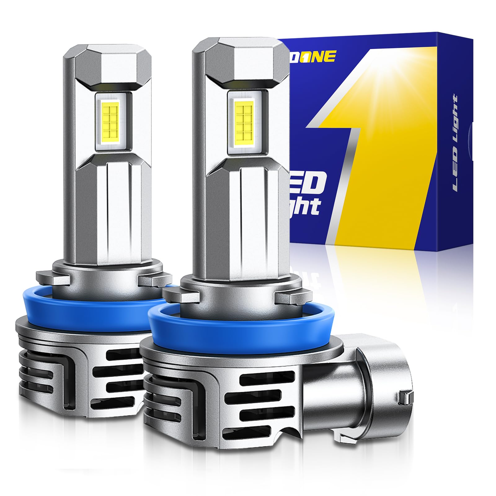 AutoOne H11 bulbs front view for quick plug-and-play replacement.