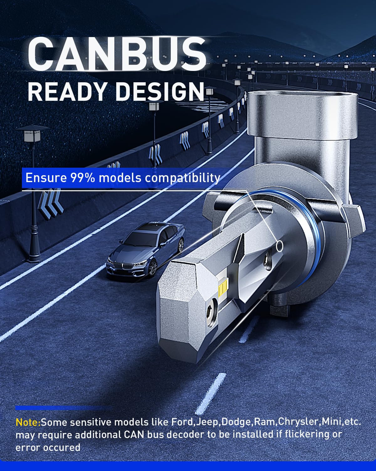 AUTOONE low-heat aluminum body maintains steady output for longer bulb life.