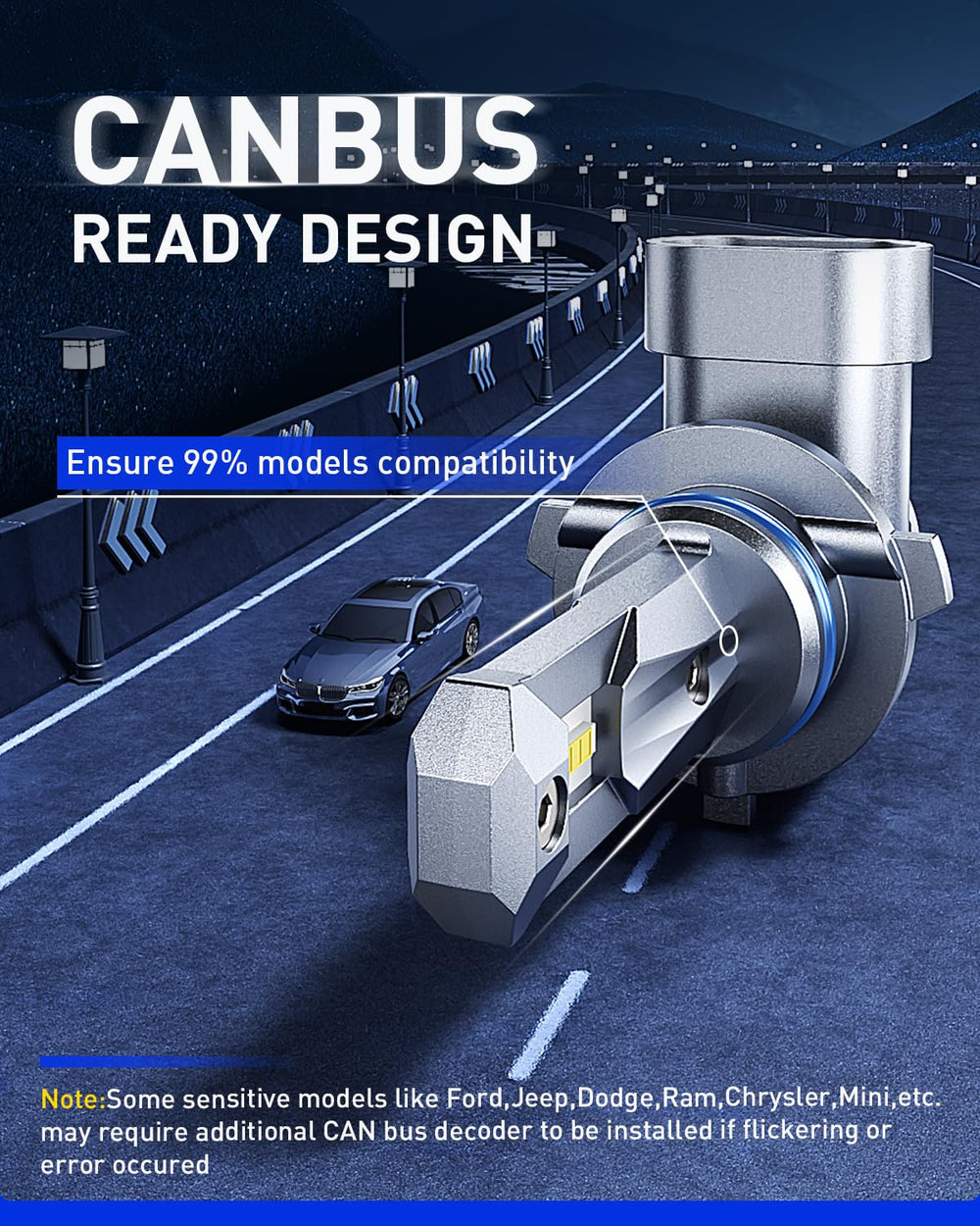 AUTOONE low-heat aluminum body maintains steady output for longer bulb life.