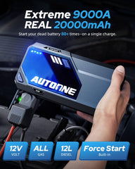 AUTOONE M5 with 168W DC output powering a portable device.