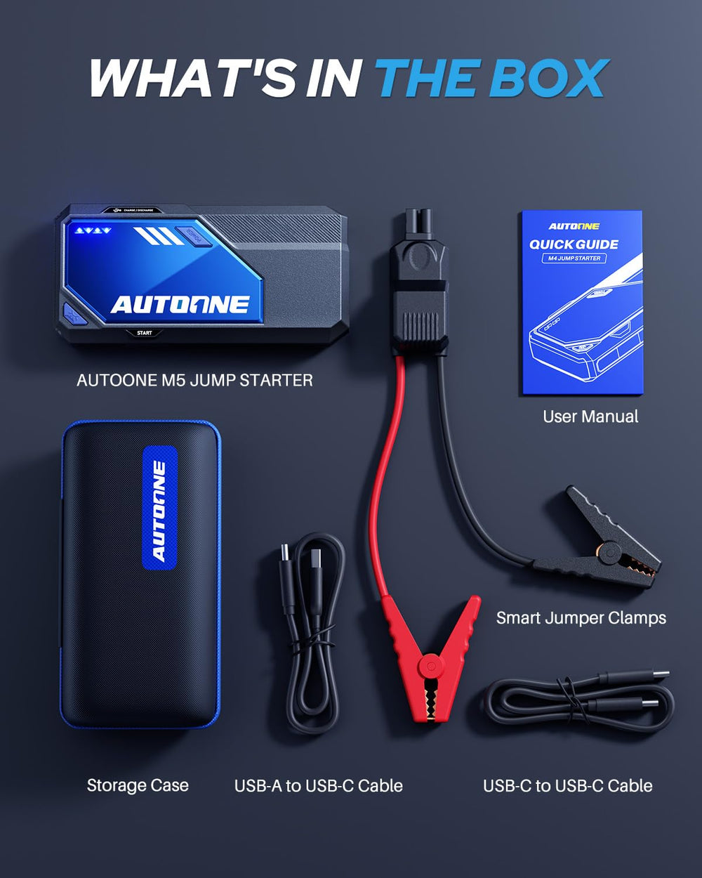 AUTOONE M5 portable jump pack for all gas and diesel engines.