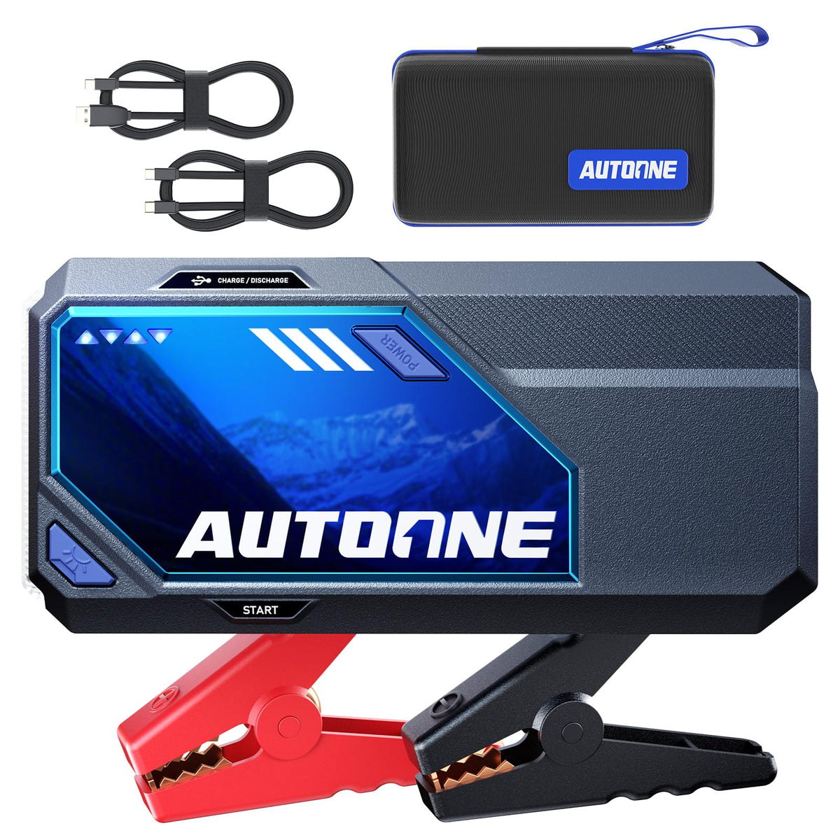 AUTOONE M6 front view showing portable jump starter for quick engine starts