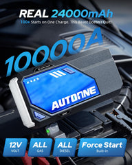 AUTOONE M6 ports and display highlighting 168W DC output versatility