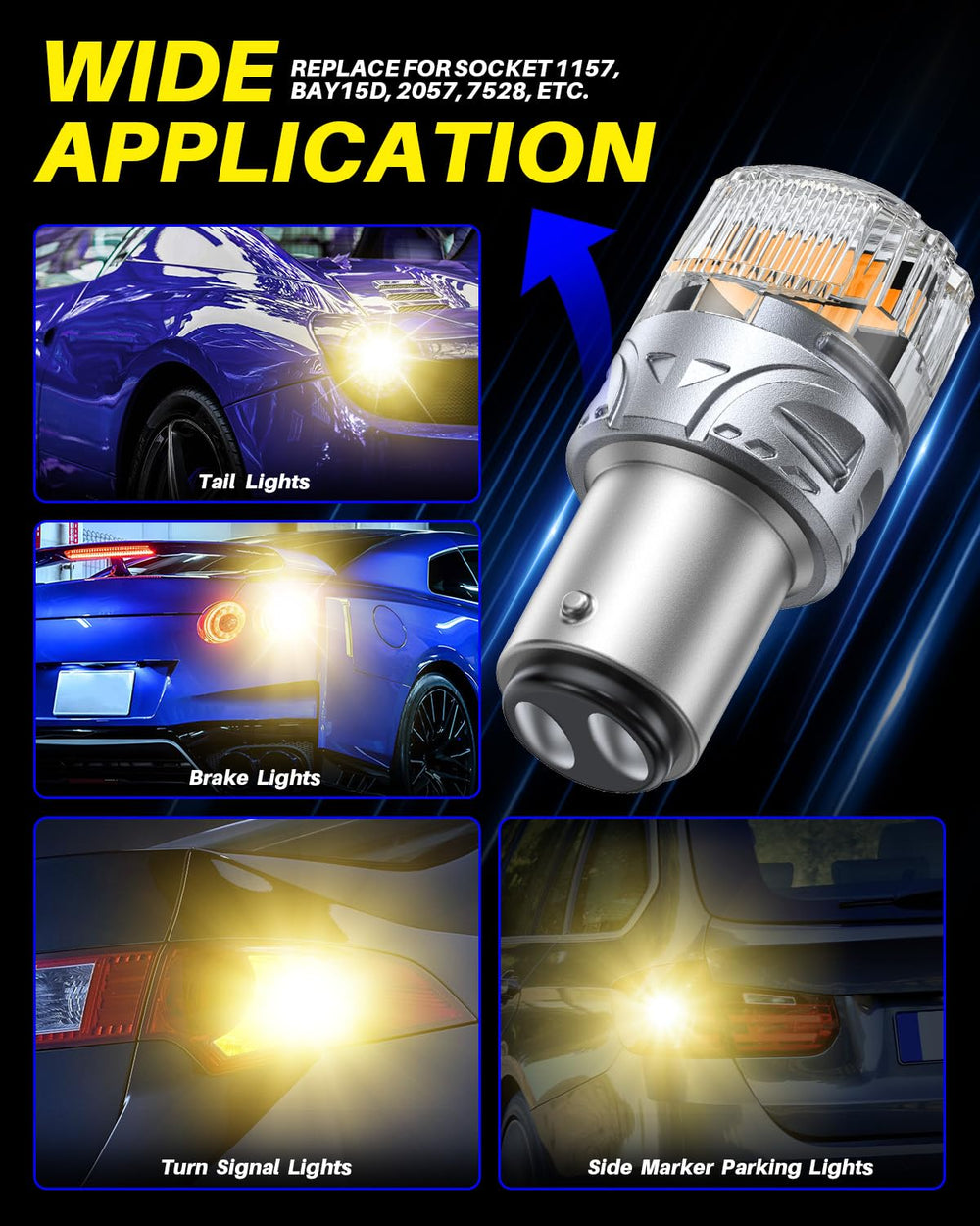 AUTOONE two-pack amber bulbs ready for 1157A/2057/2357/BAY15D sockets.