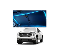 Autopect Sierra sunshade properly fitted on windshield for heat and UV protection.