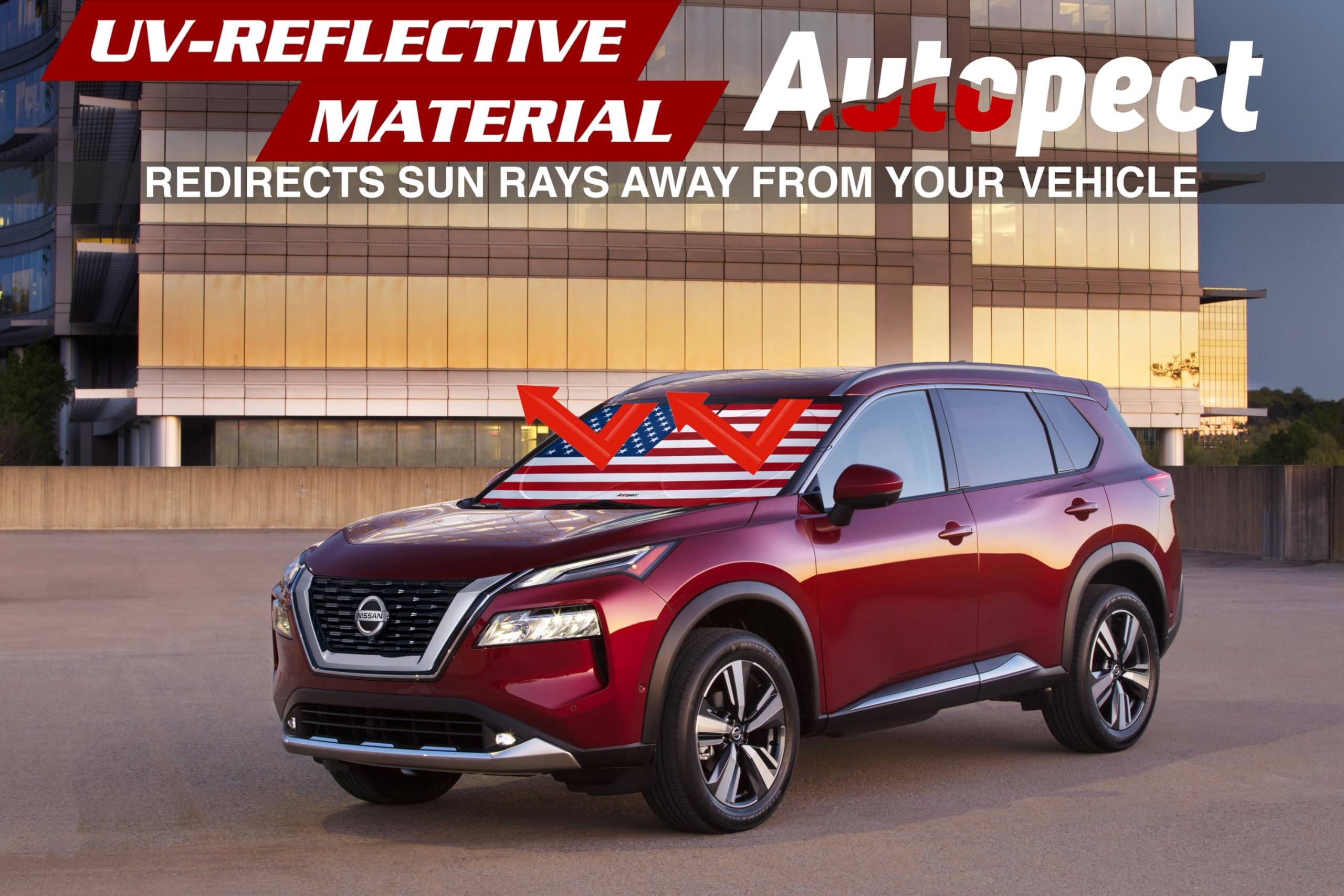 Autopect Windshield Sun Shade reduces interior heat buildup to protect upholstery.