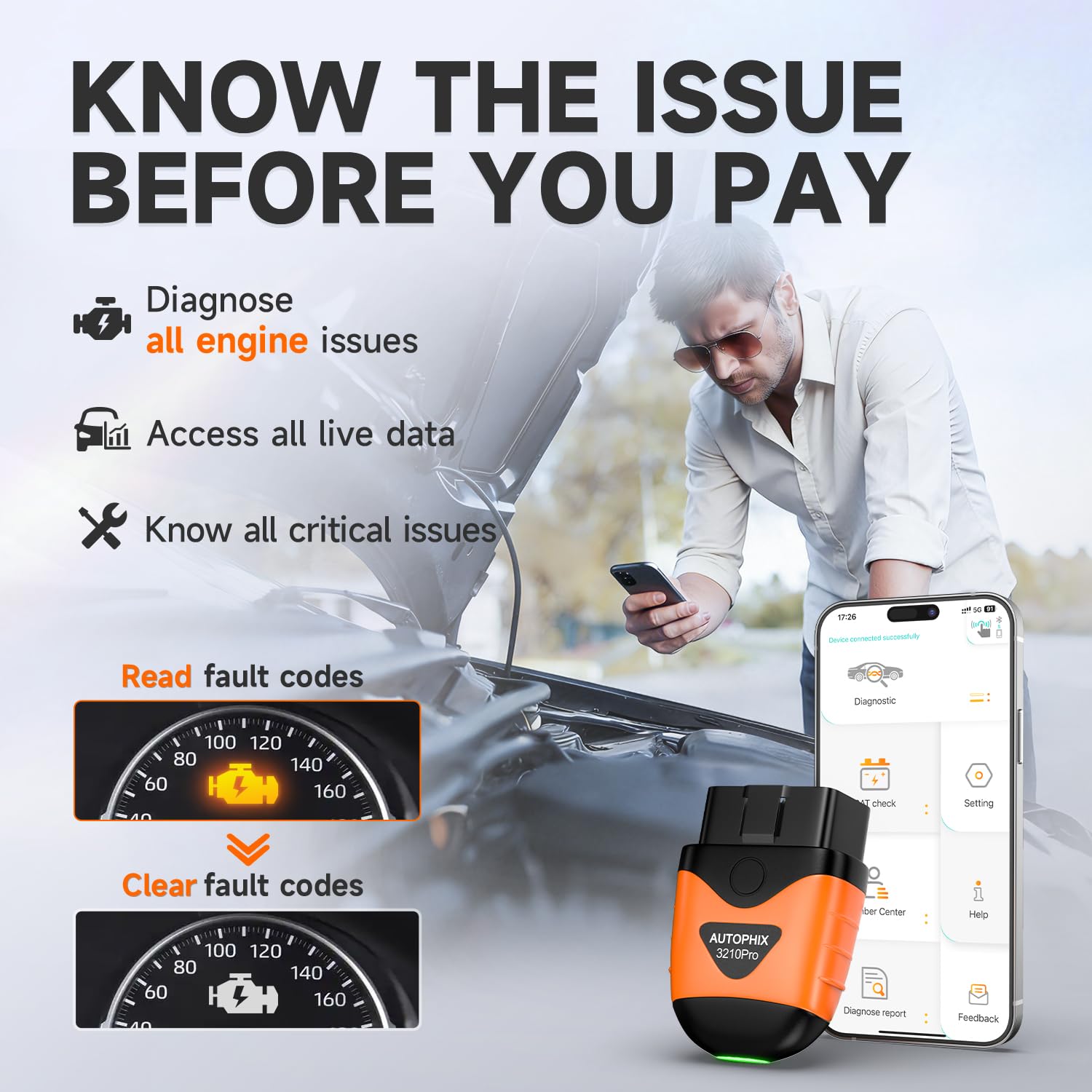 Autophix 3210 Pro diagnostic screen shows live data and fault codes