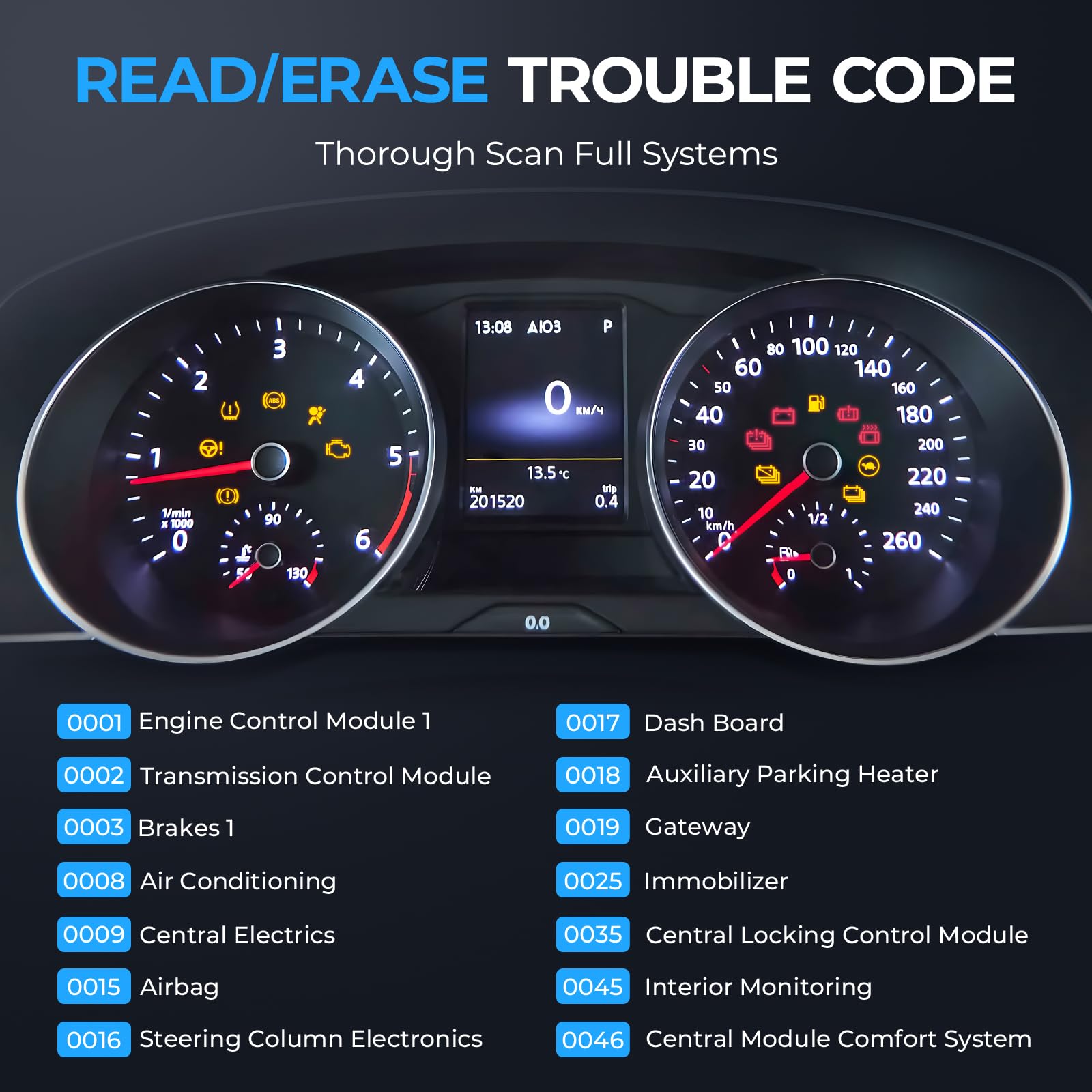 AUTOPHIX 5600P+ OBD2 scanner displaying VW/Audi diagnostics