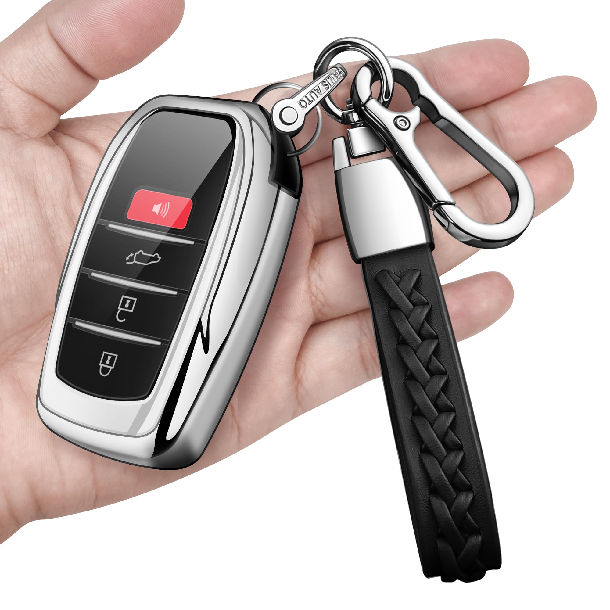 Autophone silver key fob cover for Camry and 4Runner with scratch protection.