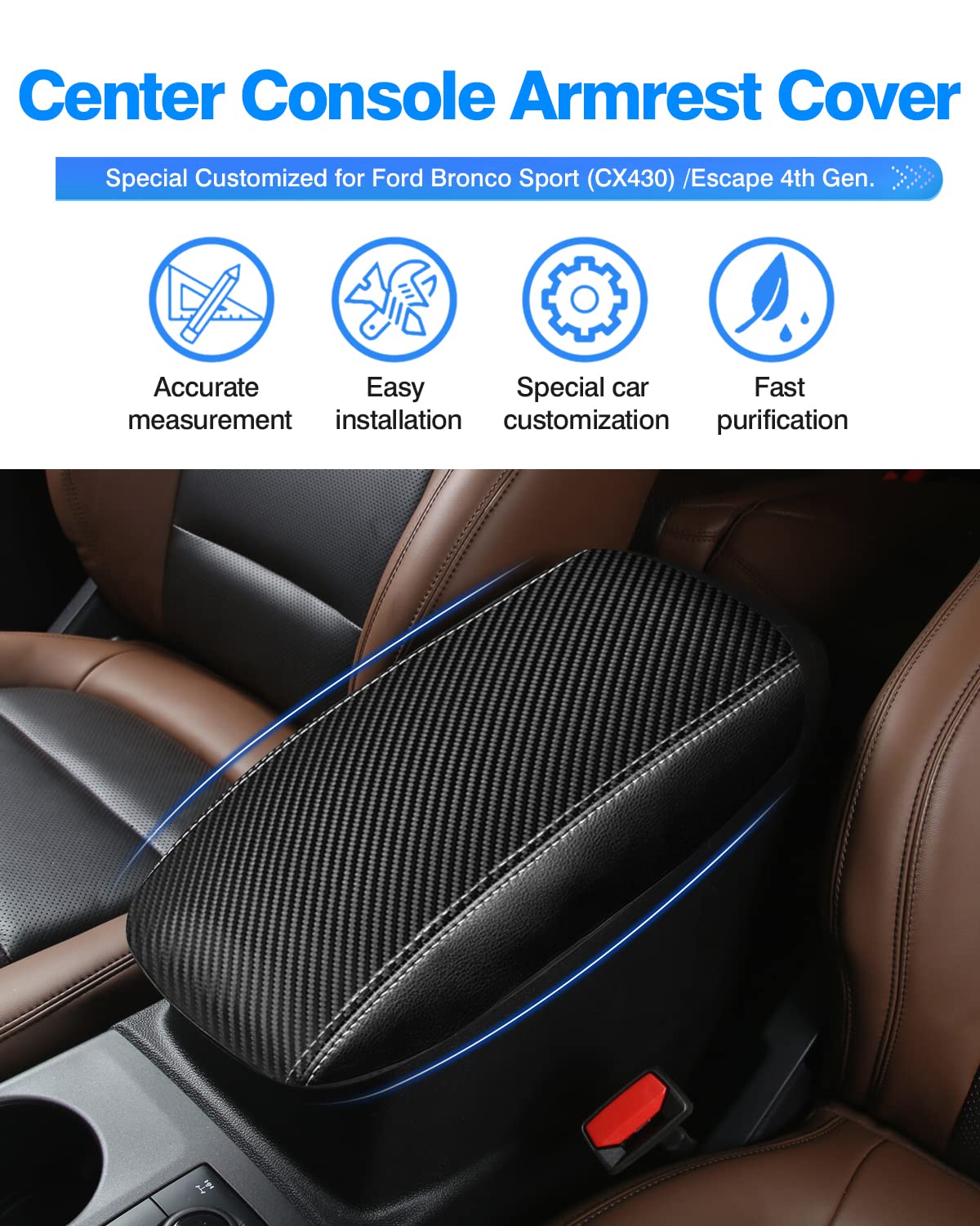Autorder Bronco Sport armrest protector in vegan leather offers soft, breathable feel