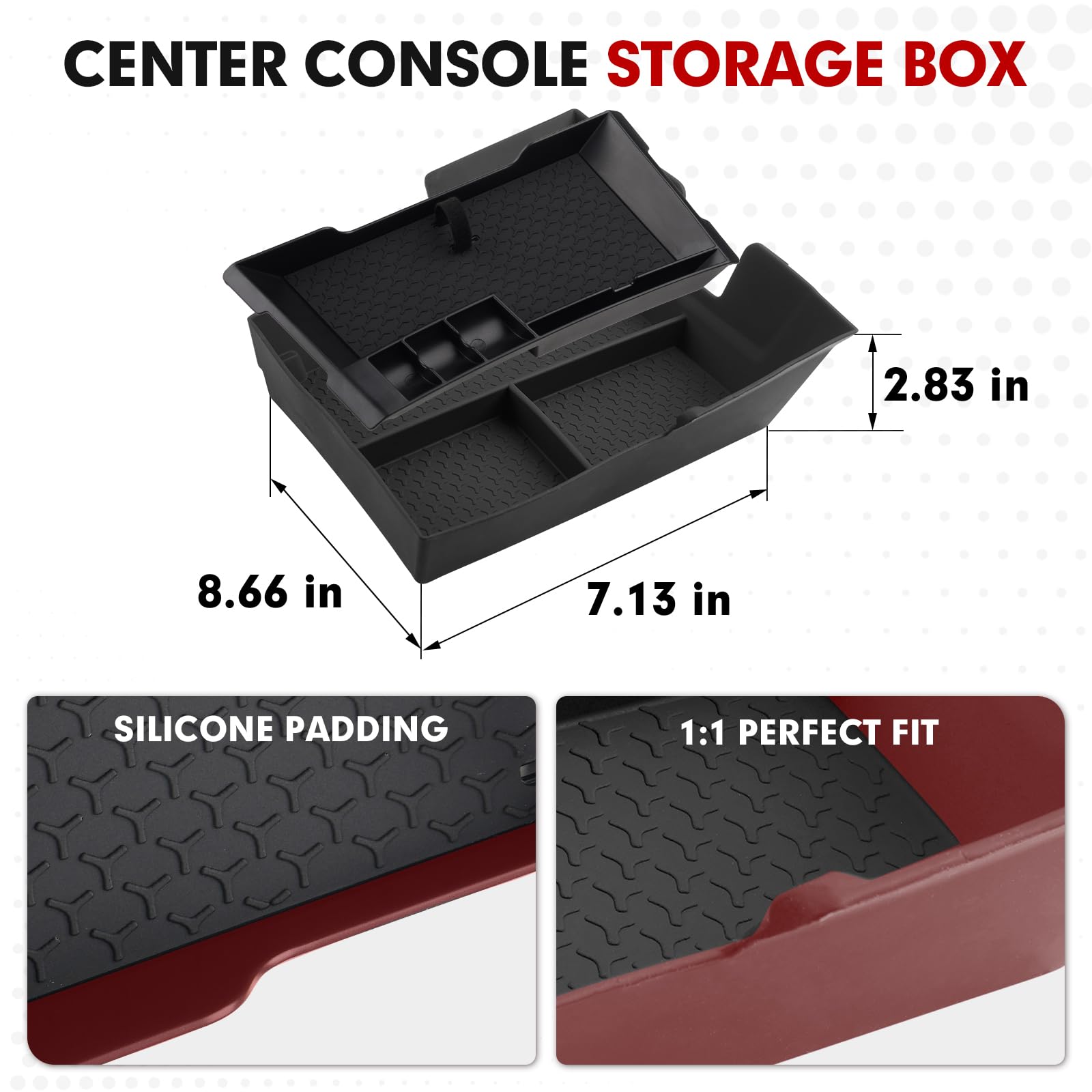 Autorder center console anti-slip rubber liner prevents items from sliding.