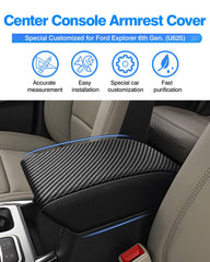 Autorder center console cover shows carbon fiber texture for Explorer interior protection.