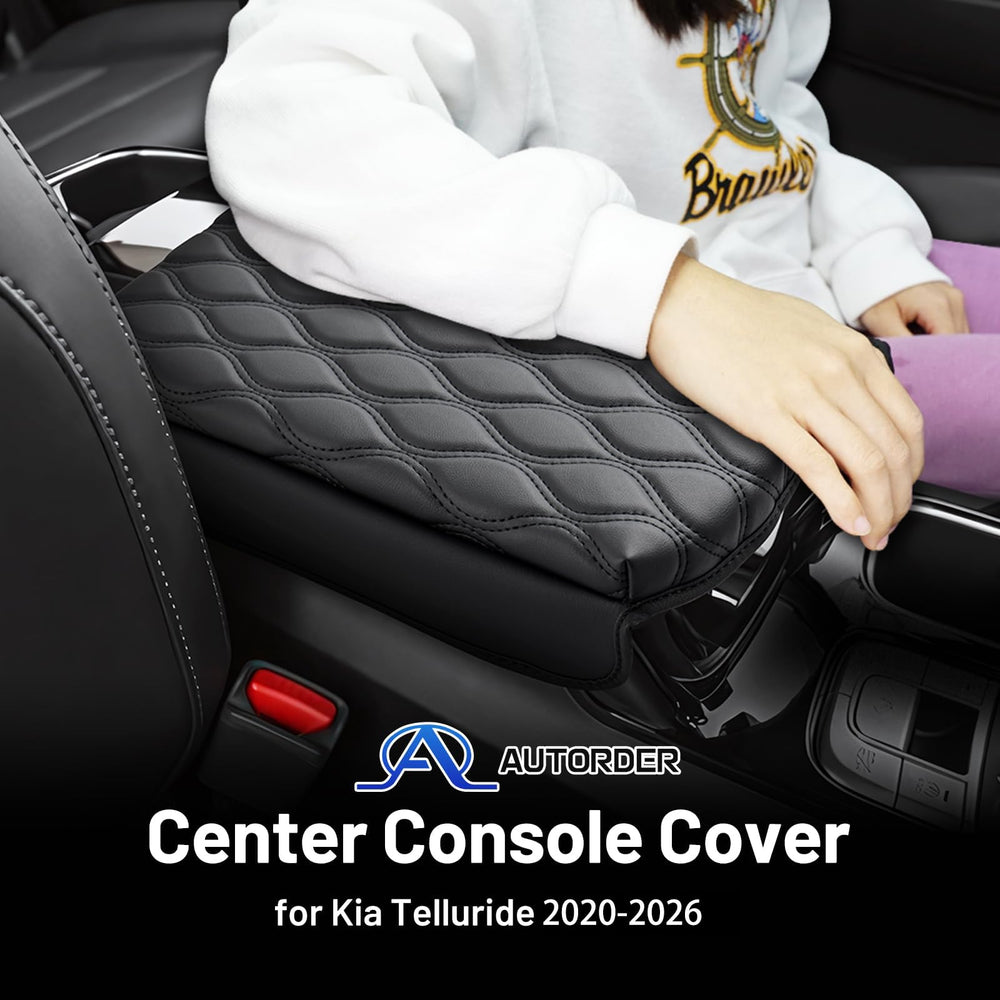 AutOrder Telluride console cover—side close-up shows non-slip backing for secure installation.