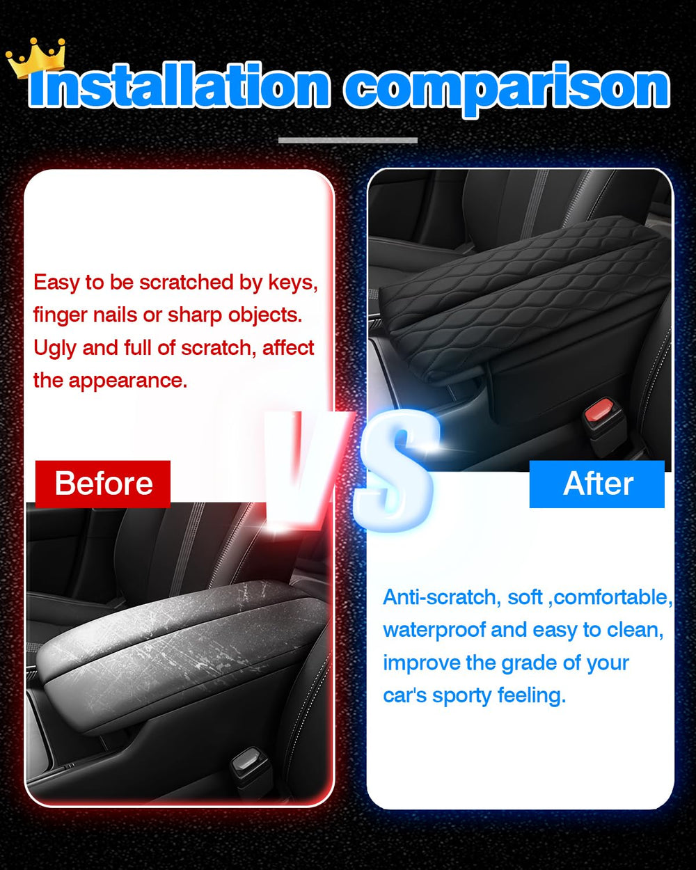 Autorder easy-install cover fits snugly without interfering with armrest operation.