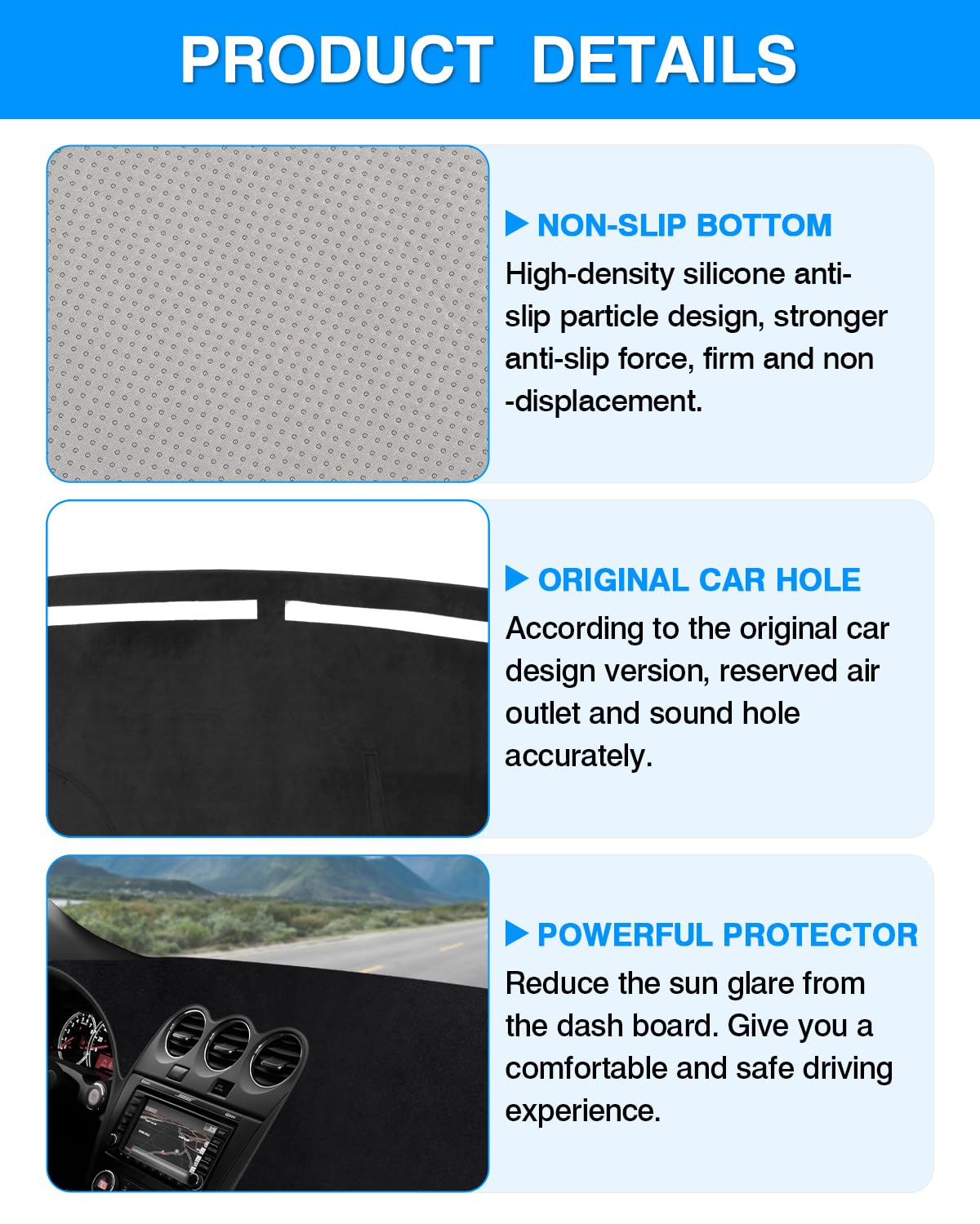 Autorder dash cover installs easily with no adhesives.
