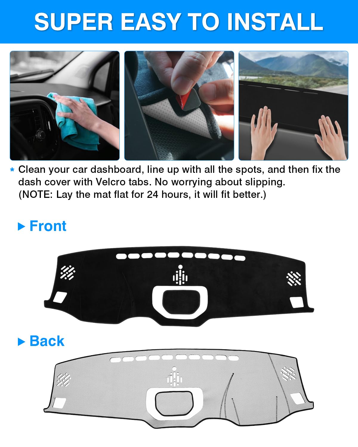 Autorder dash cover easy install requires no adhesive.