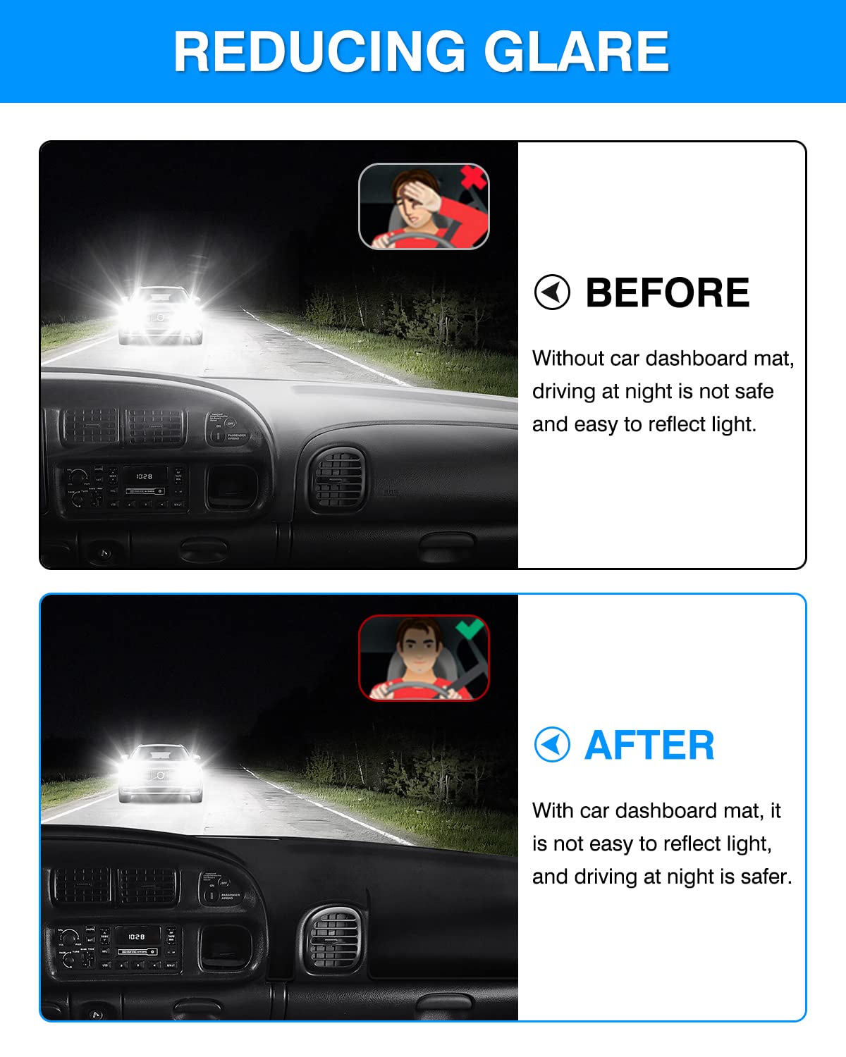 Autorder dash cover features nonslip back with silicone dots.