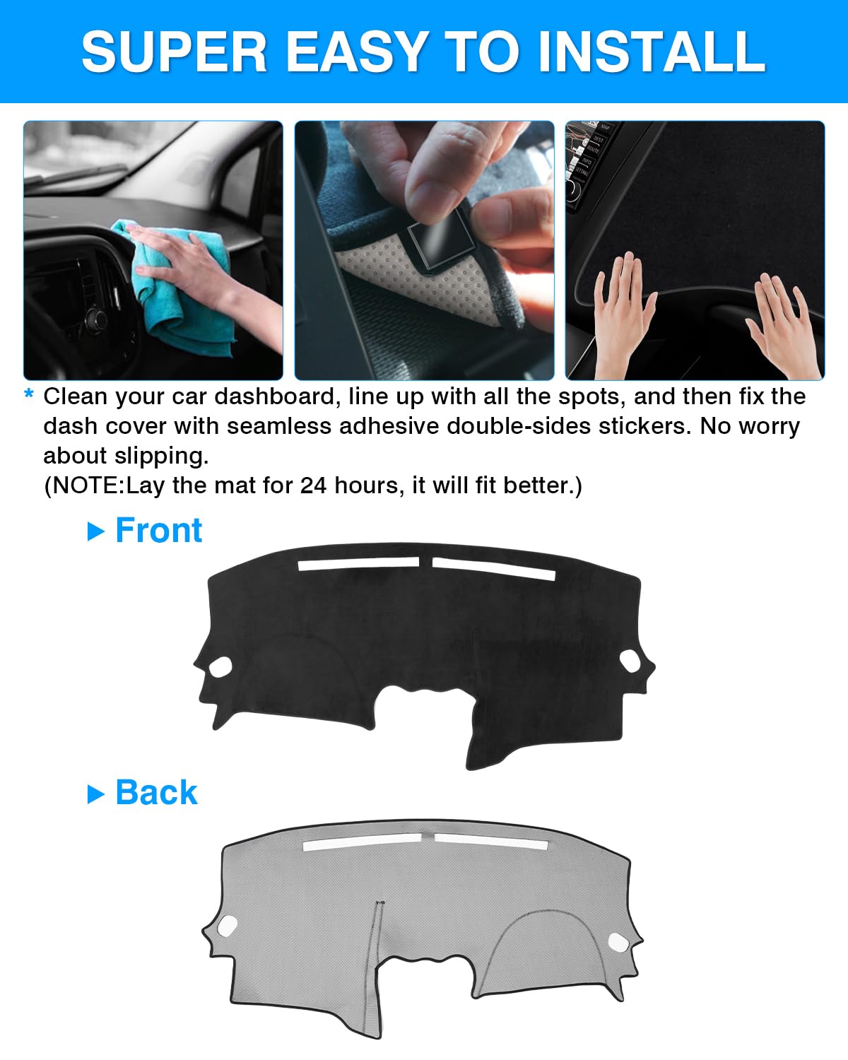 Autorder dash cover with sensor and vent cutouts ensures precise fit.