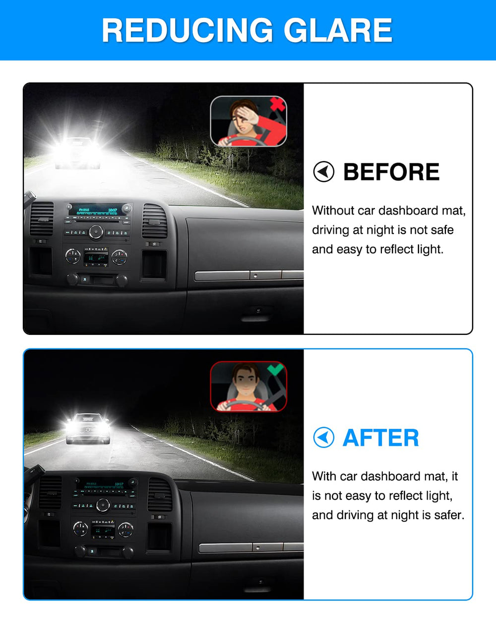 Autorder dash cover UV protection reduces sun glare and dashboard fading.