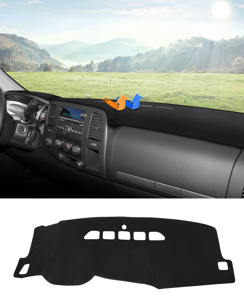 Autorder dashboard cover for Silverado and Sierra with two glove boxes provides sun glare protection.