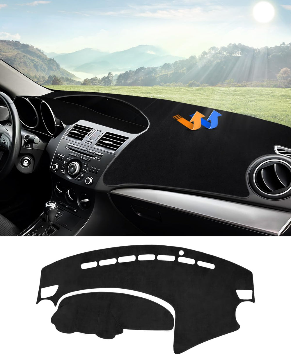 Autorder dashboard cover for Mazda3 2010-2013 showing precise fit and sensor cutouts