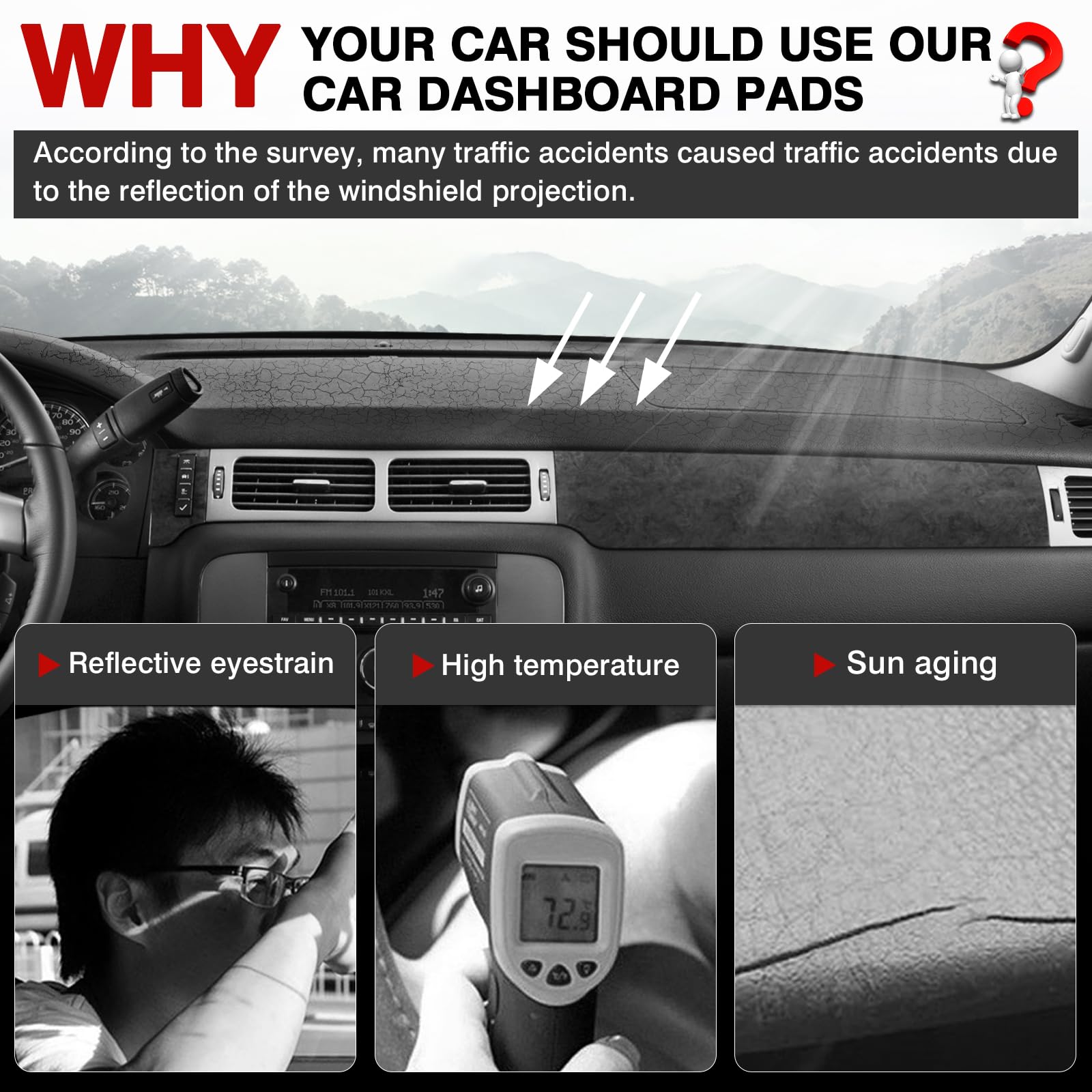 Autorder dashboard cover model-fit diagram shows precise cutouts for Tahoe/Suburban and Yukon.