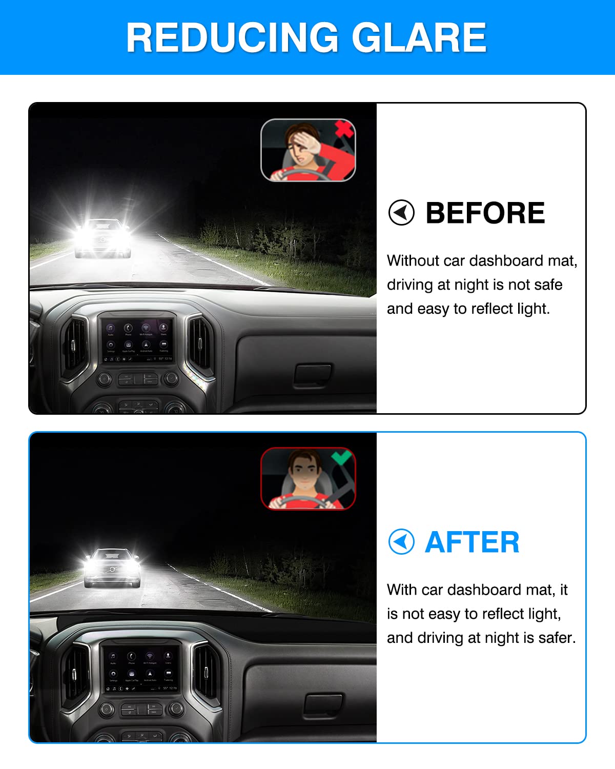 Autorder dashboard cover back with nonslip silicone dots for secure placement.