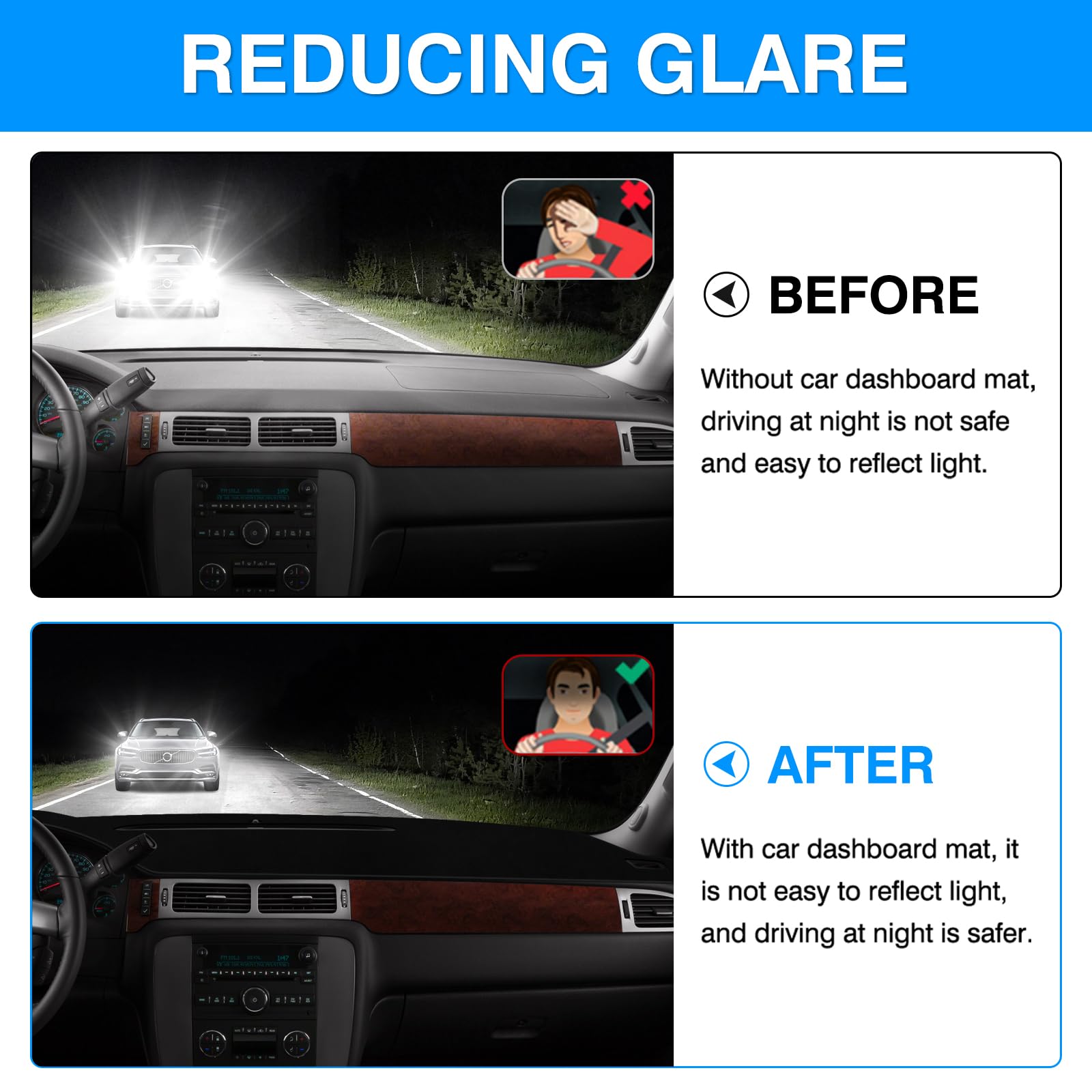 Autorder dashboard cover sun protection reduces glare and UV damage.