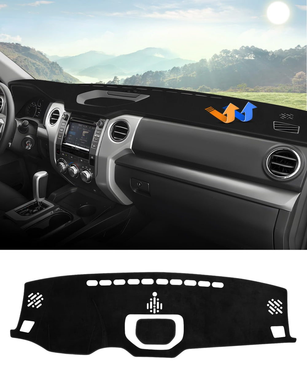Autorder dashboard cover for Tundra top view shows precise fit to reduce glare.