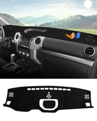 Autorder dashboard cover for Tundra top view shows precise fit to reduce glare.