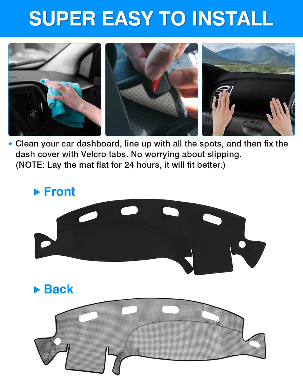 Autorder dash cover installs easily without adhesives.