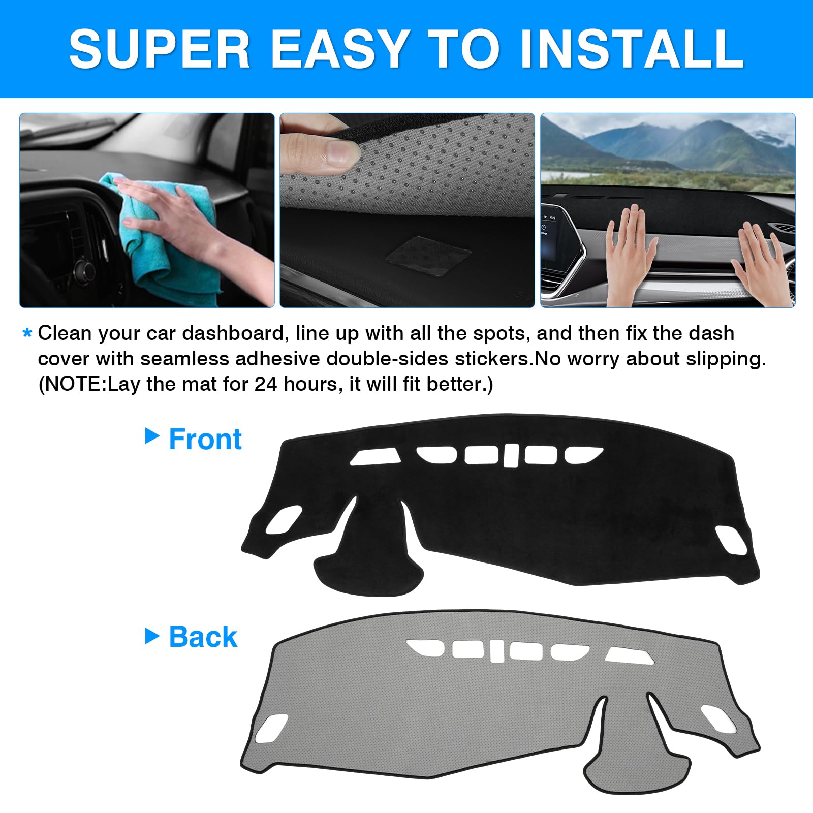 Autorder dash cover installs easily with double-sided stickers