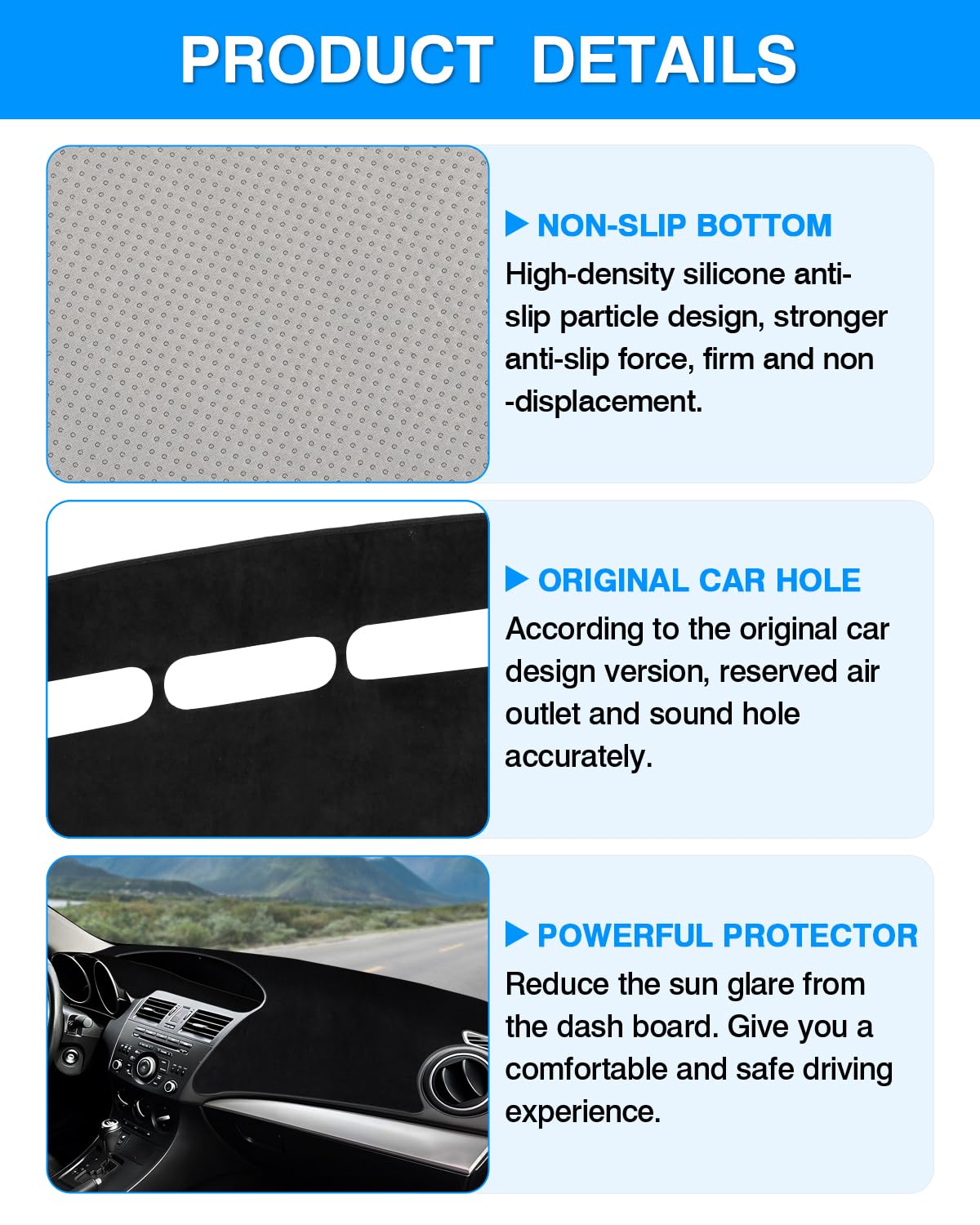 Autorder flannel dash mat heat absorption for Mazda3 2010-2013