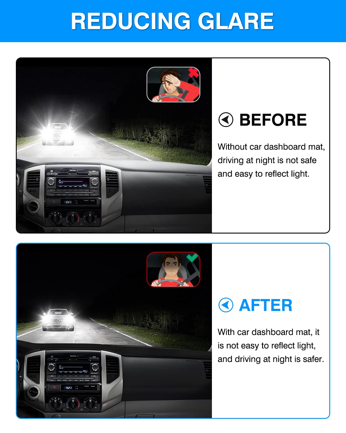 Autorder dashboard mat features a nonslip silicone backing to stay in place.